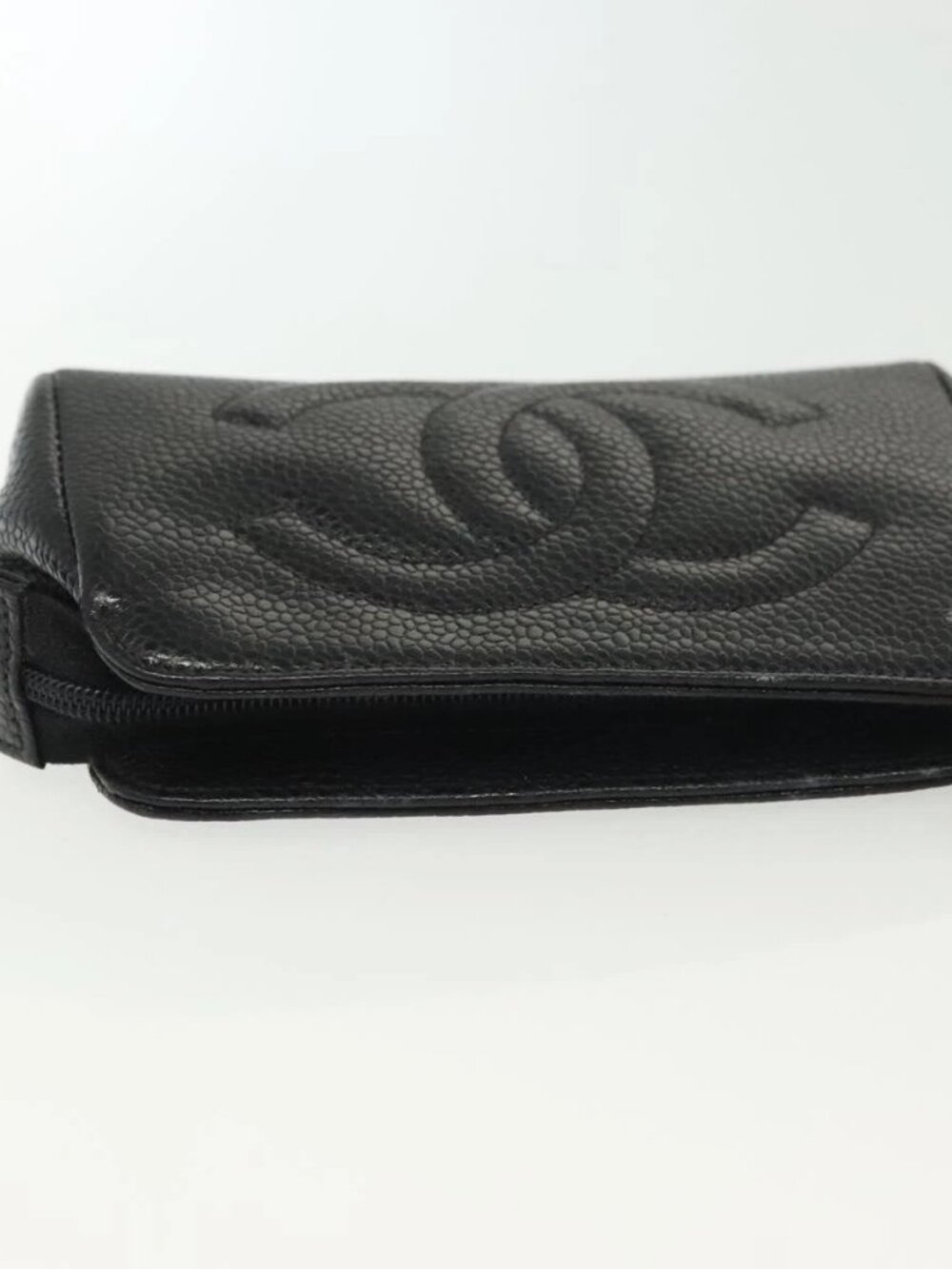 CHANEL Pouch Grained Calf Skin Black Gold CC Auth bs28771 - Picture 5 of 16